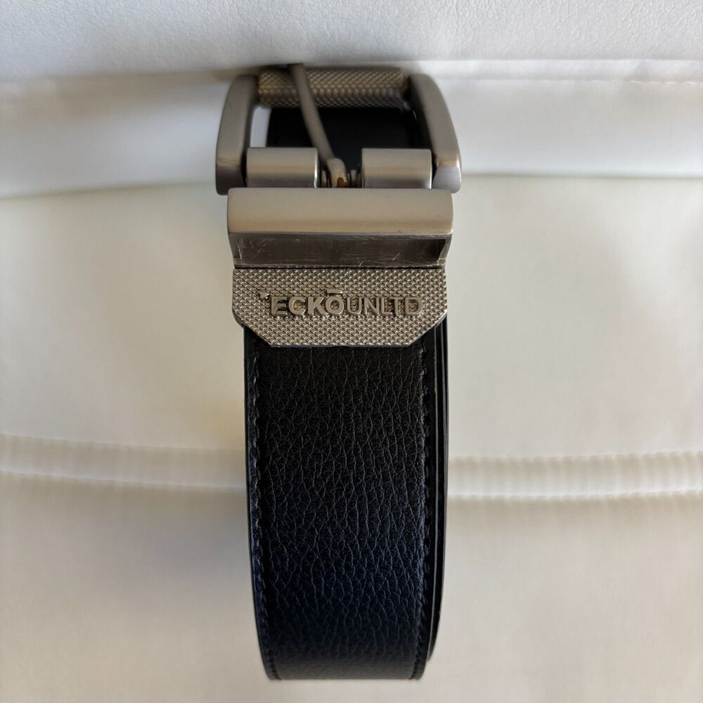 ECKO UNLTD Men's Size 33 Black Bonded Leather Belt Satin Zinc Alloy Buckle NWOT